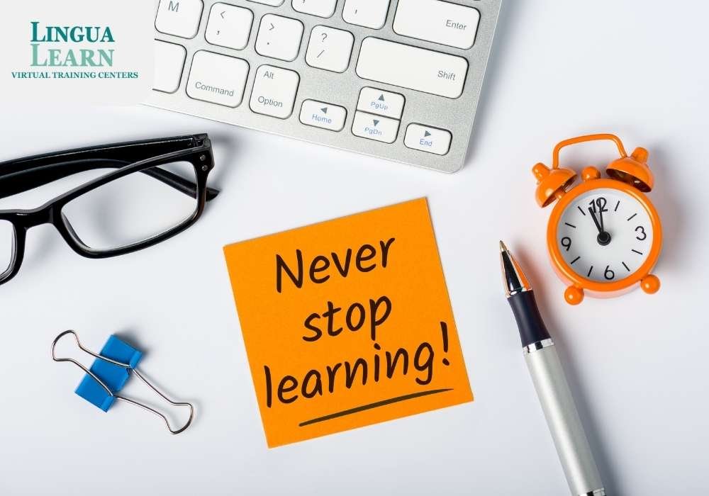note with word of never stop learning