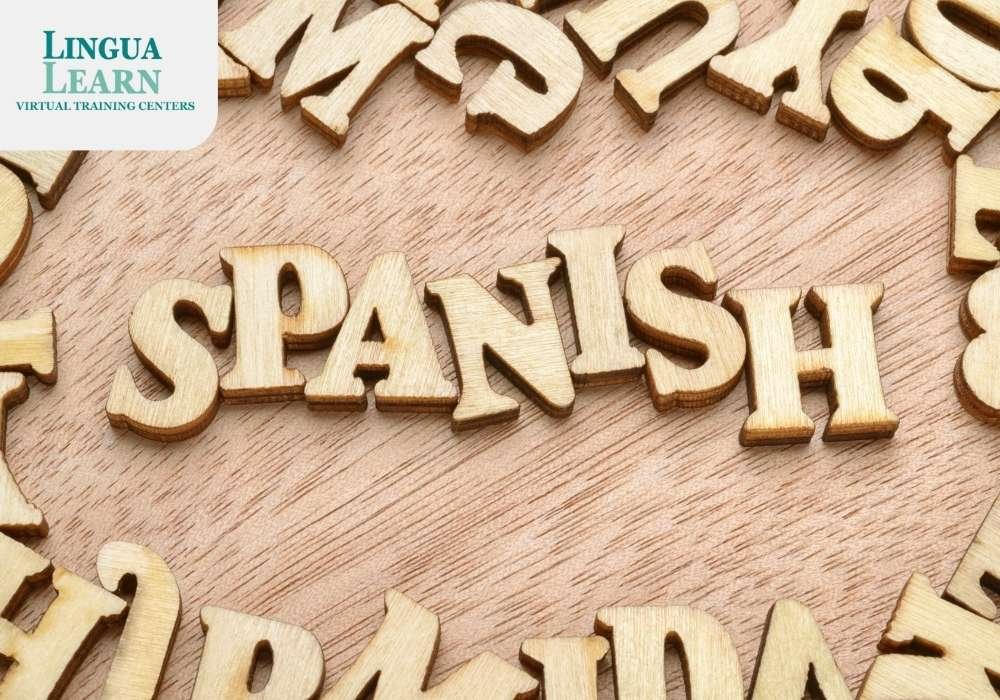 wood alphabet with written word 'spanish'