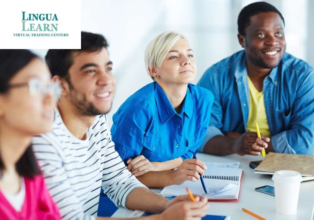 Diverse group of students attentively listening in a classroom setting