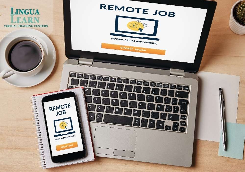laptop and handphone showing sign of remote job