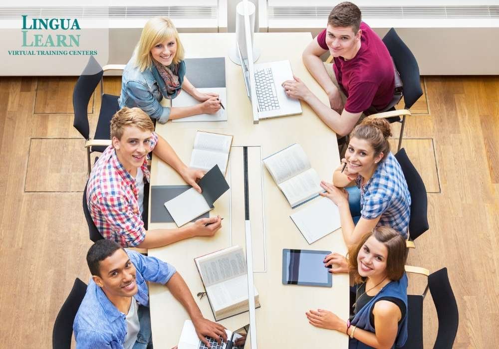 a group of people sitting around a table